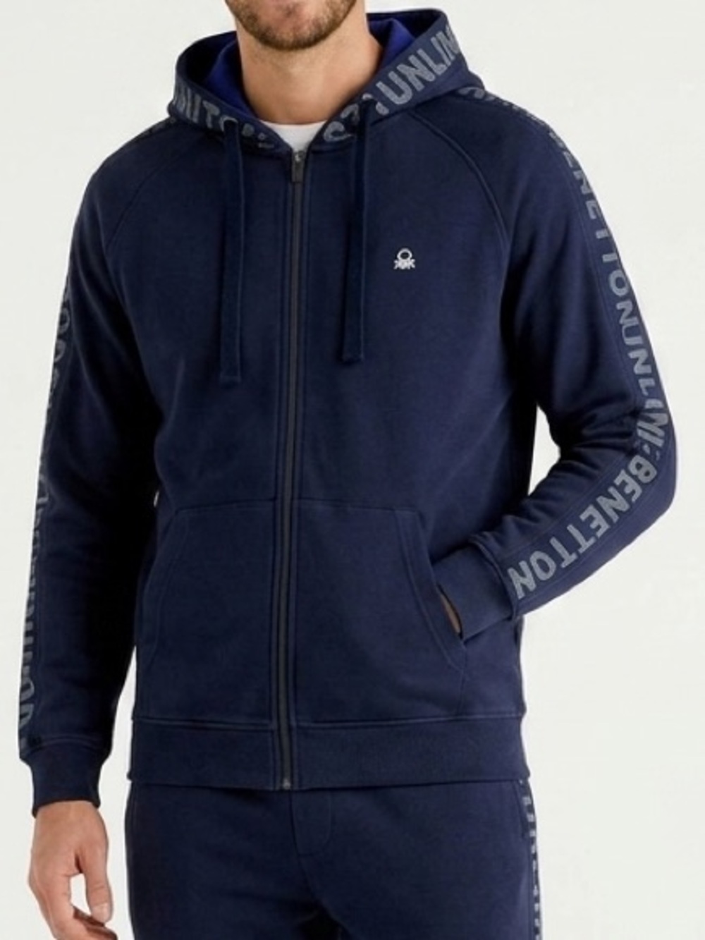 United Colors Of Benetton Navy Blue Full-Zip Hooded Sweatshirt Vintage